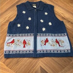 Vintage Southern Lady Christmas Sweater Vest with Cardinals and Snowflakes